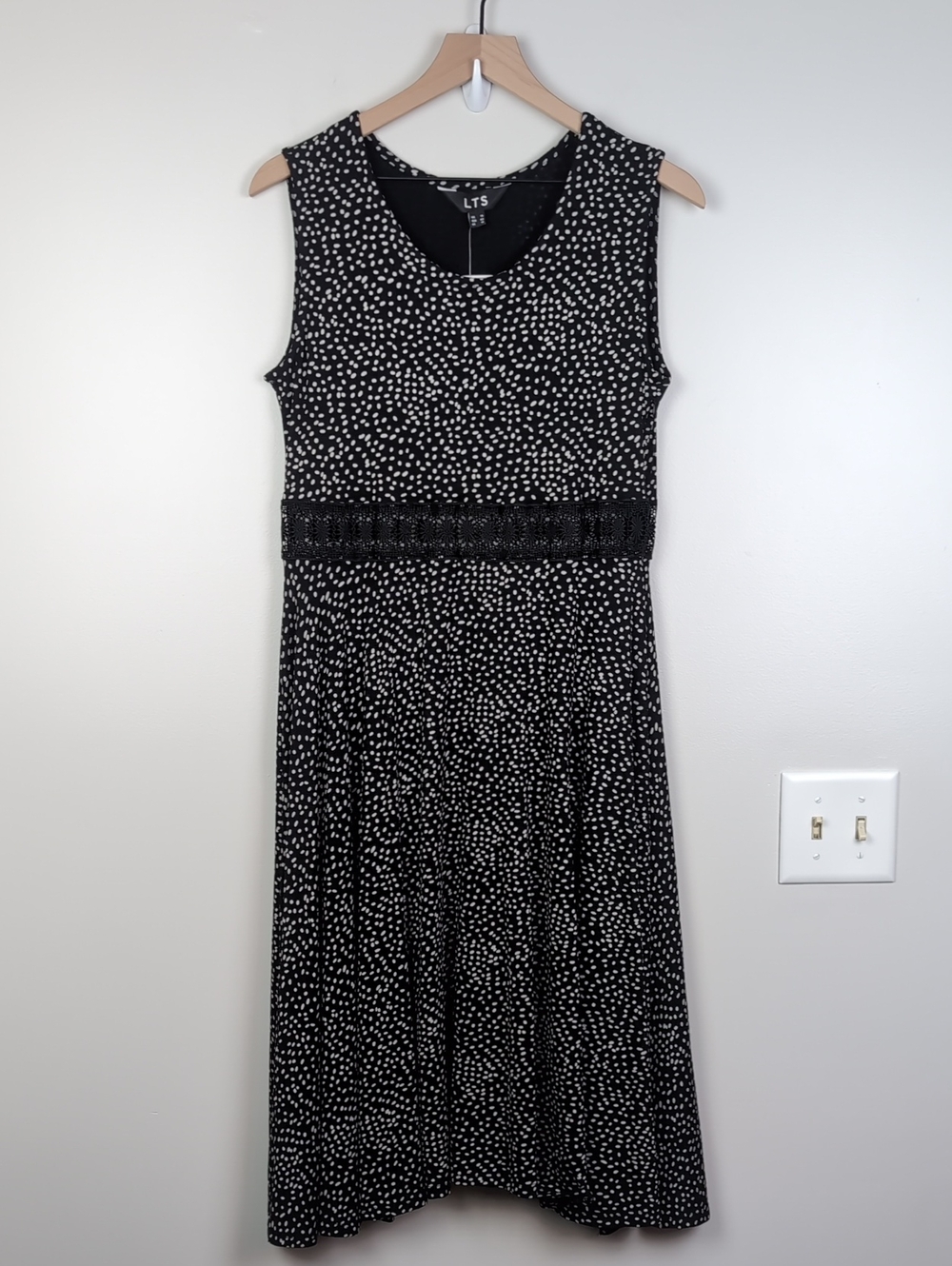 Long Tall Sally | Polka Dot Midi Dress W/ Waist Detail | Black White | 10 | NWT